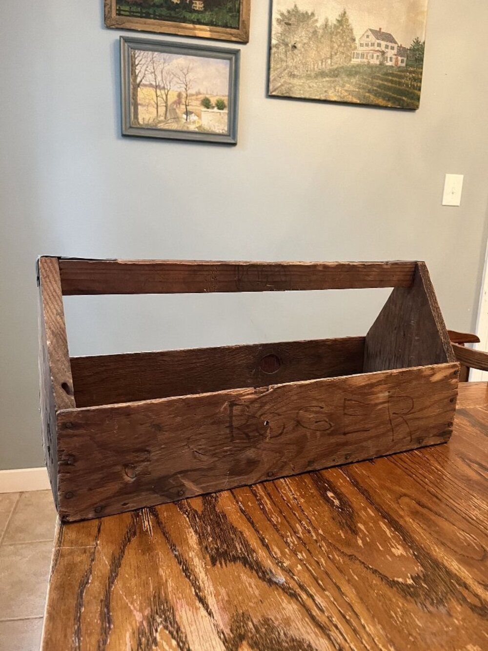 Vintage Handmade Wooden Toolbox Rustic 21"x10"x7"